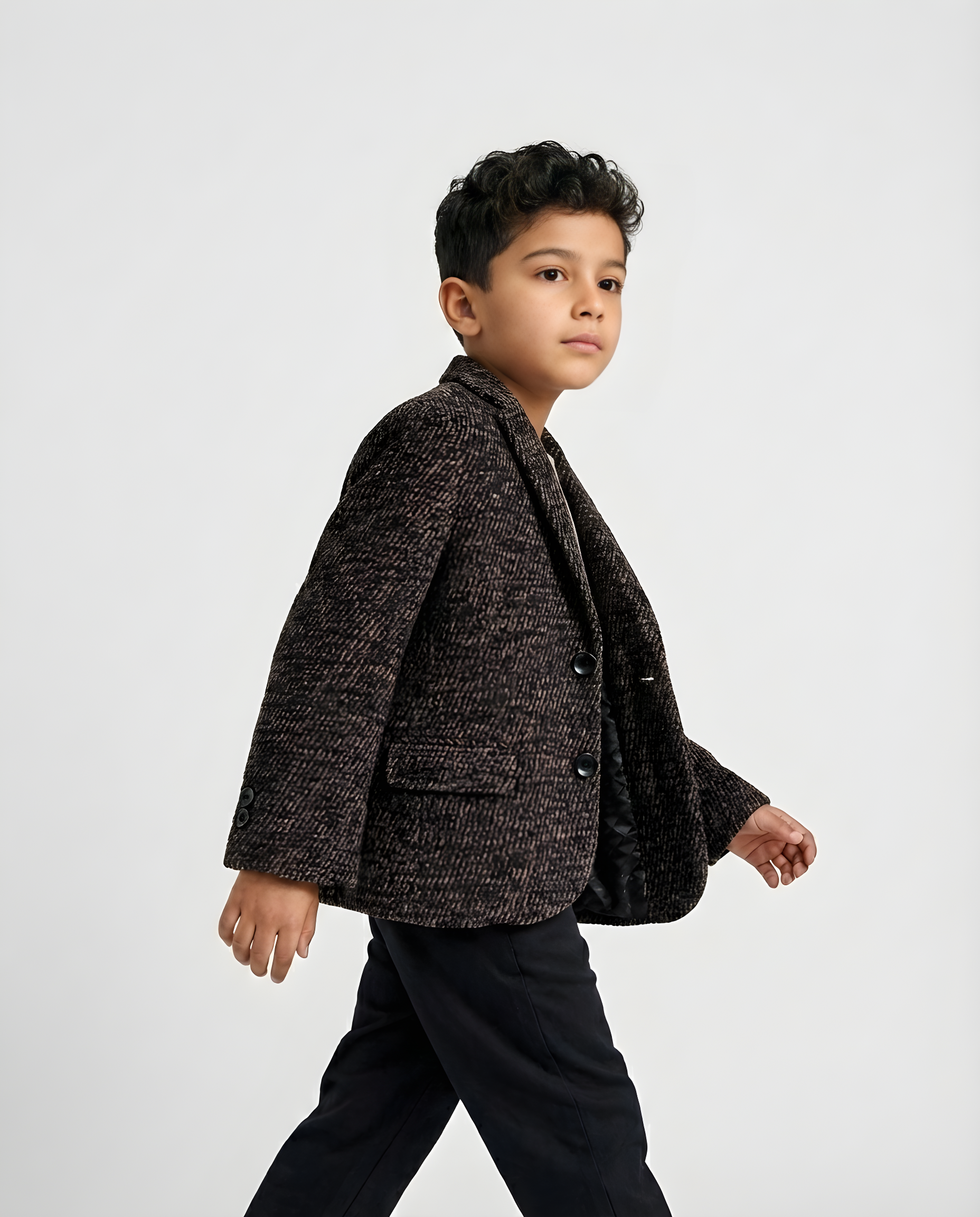 Espresso Textured Tweed Blazer for Boys โ Blazers for Boys โ View 2 | Little Giants