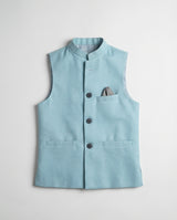 Boys ice blue honeycomb waist coat textured — front view