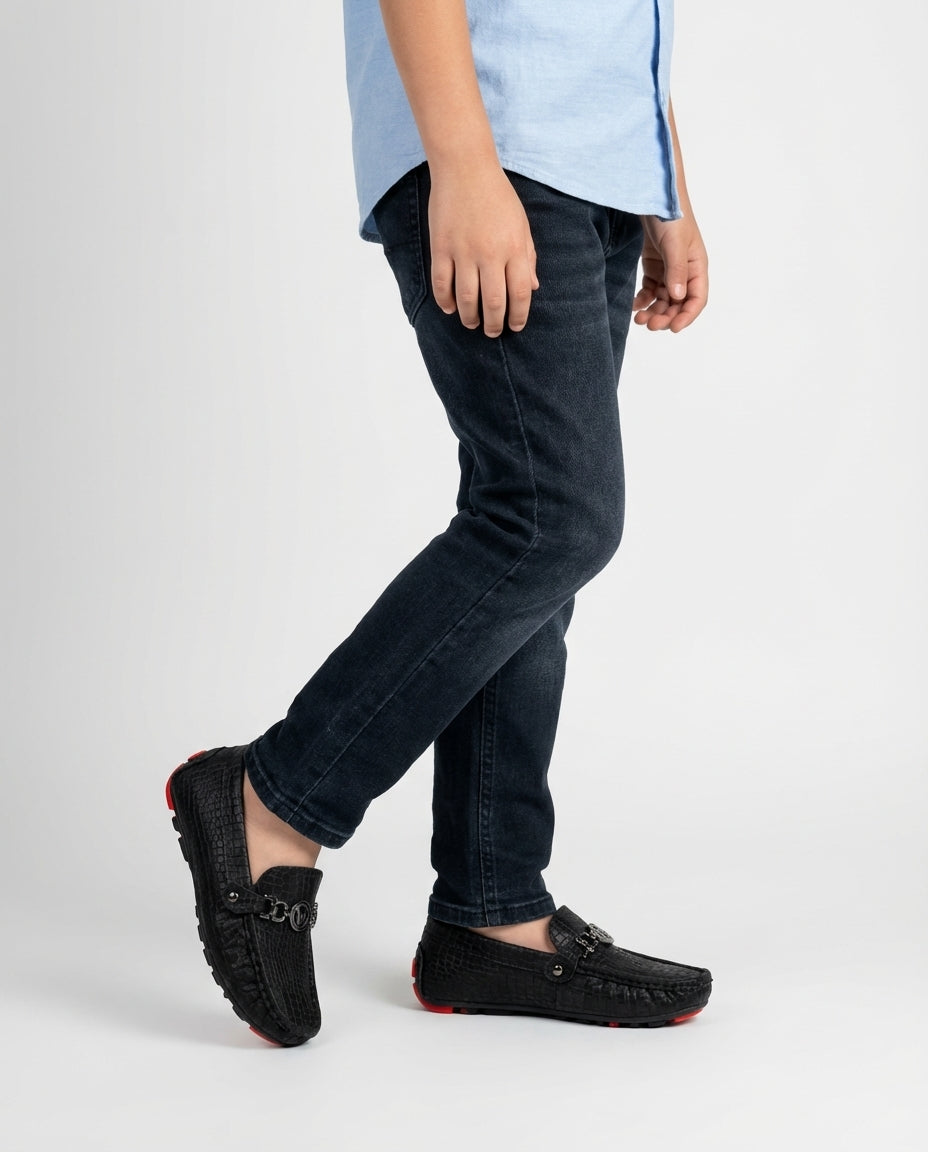 Black Croc Embossed Loafer