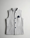 Boys light steel grey linen blend waist coat heathered โ front view