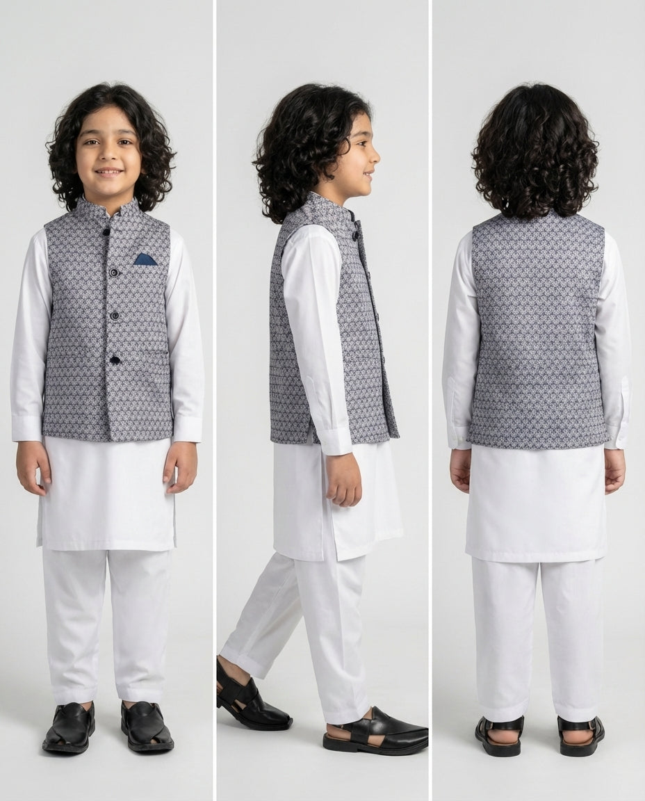 MIDNIGHT GREY TEXTURED WAIST COAT