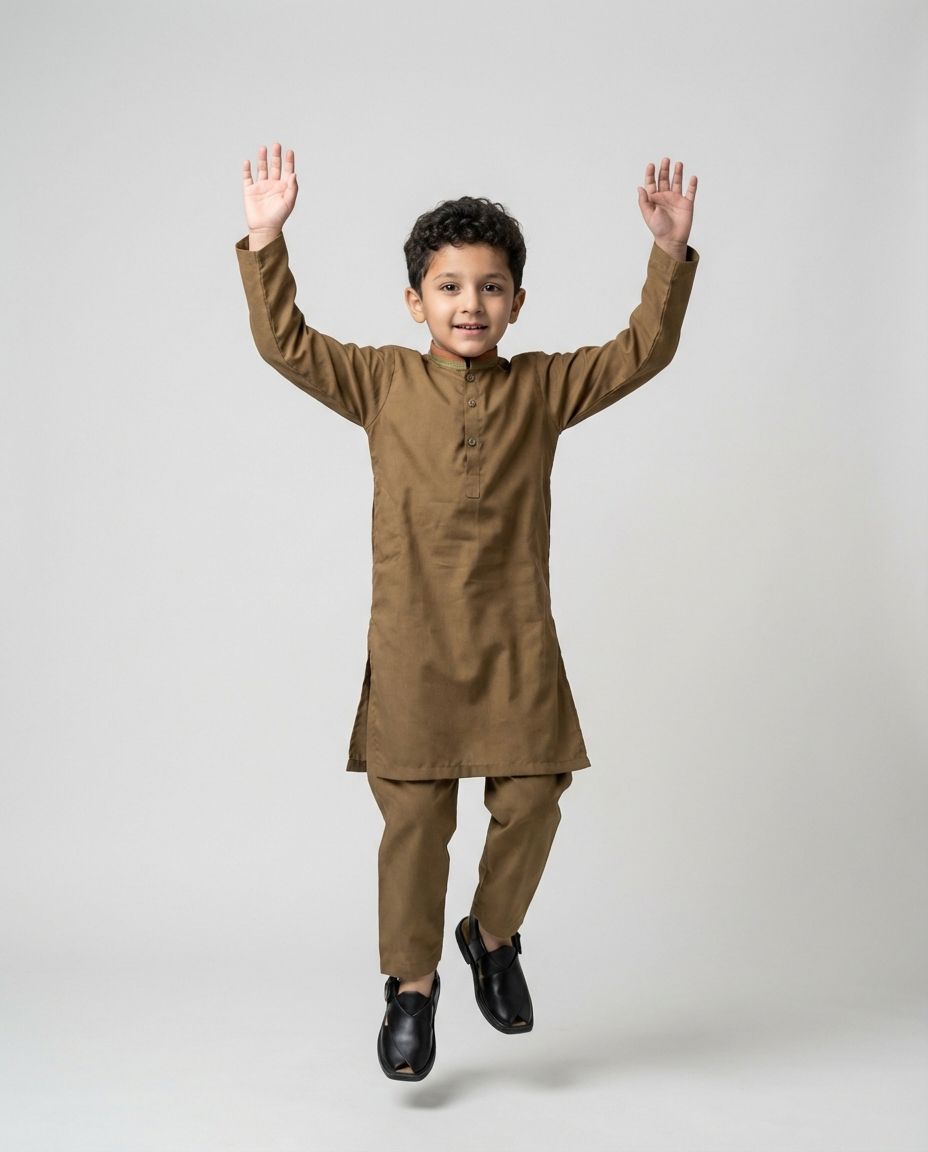 KHAKI EMBROIDERED SHALWAR KAMEEZ