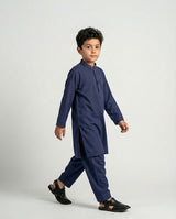 Boys navy minimalist shalwar kameez clean cut — front view
