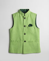 Boys lime green textured waist coat bright — front view