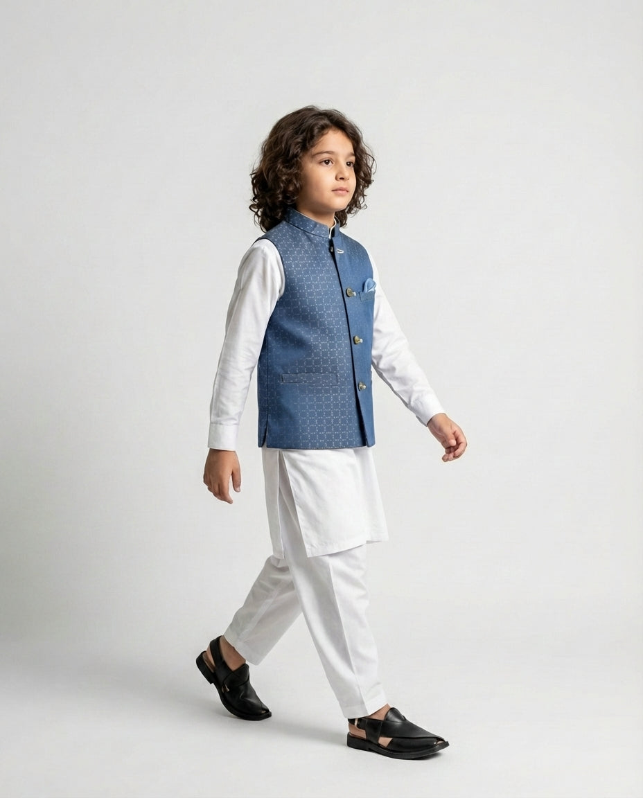 CERULEAN BLUE DOBBY WAIST COAT