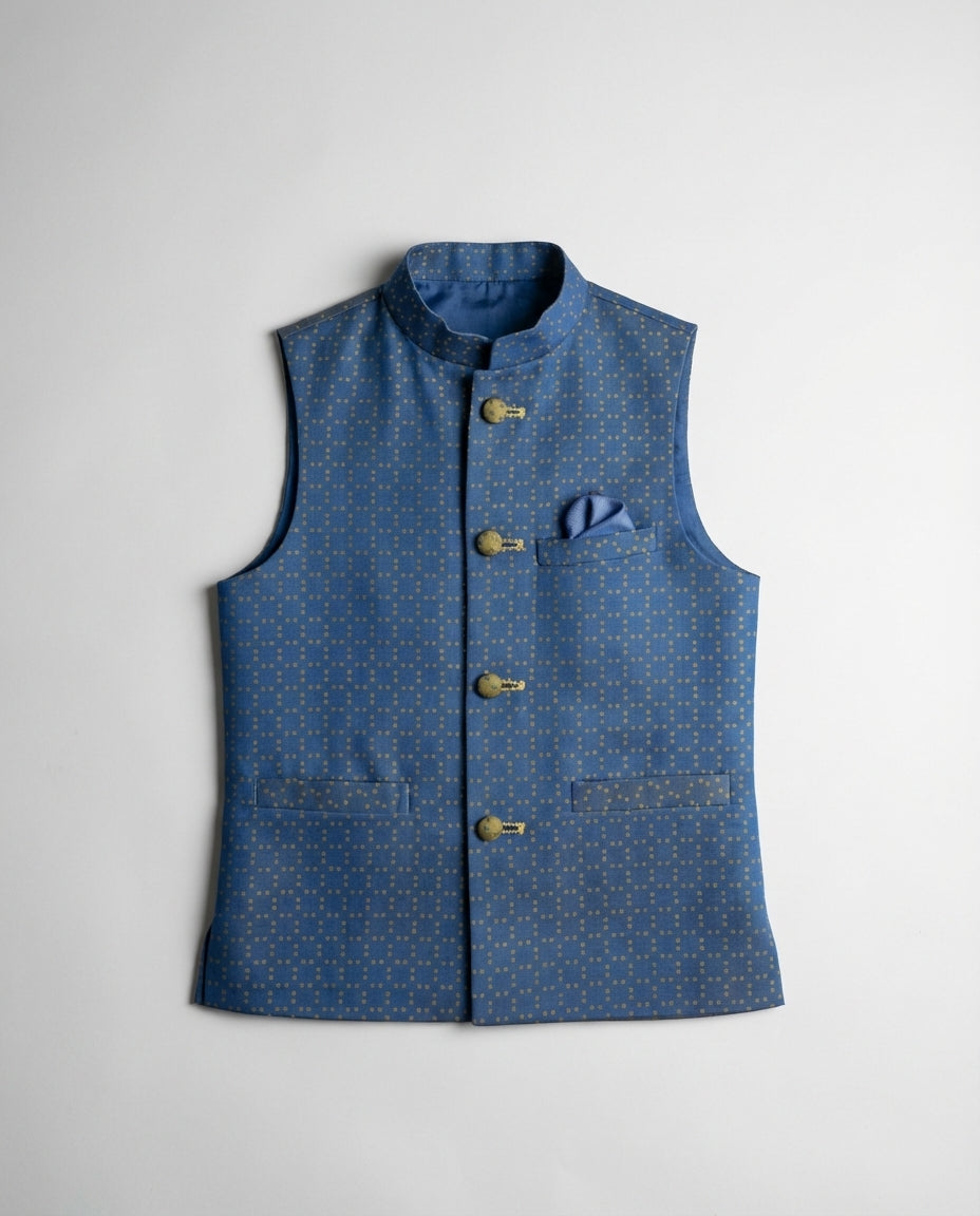 CERULEAN BLUE DOBBY WAIST COAT