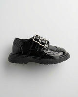 Boys glossy black patent monk shoe — front view