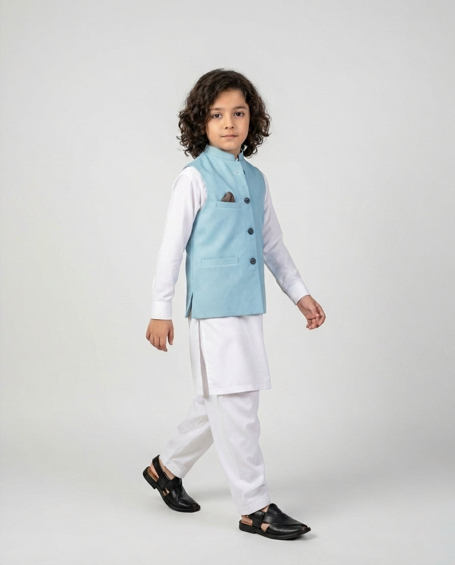 ICE BLUE HONEYCOMB WAIST COAT