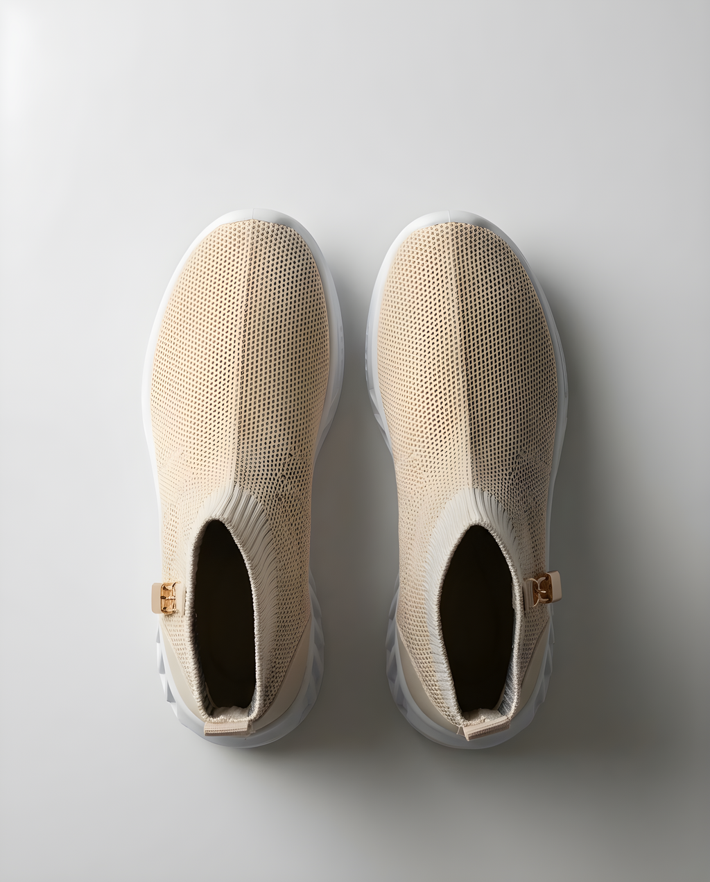Beige Knit Sock Bootie girls shoe sole view — Little Giants