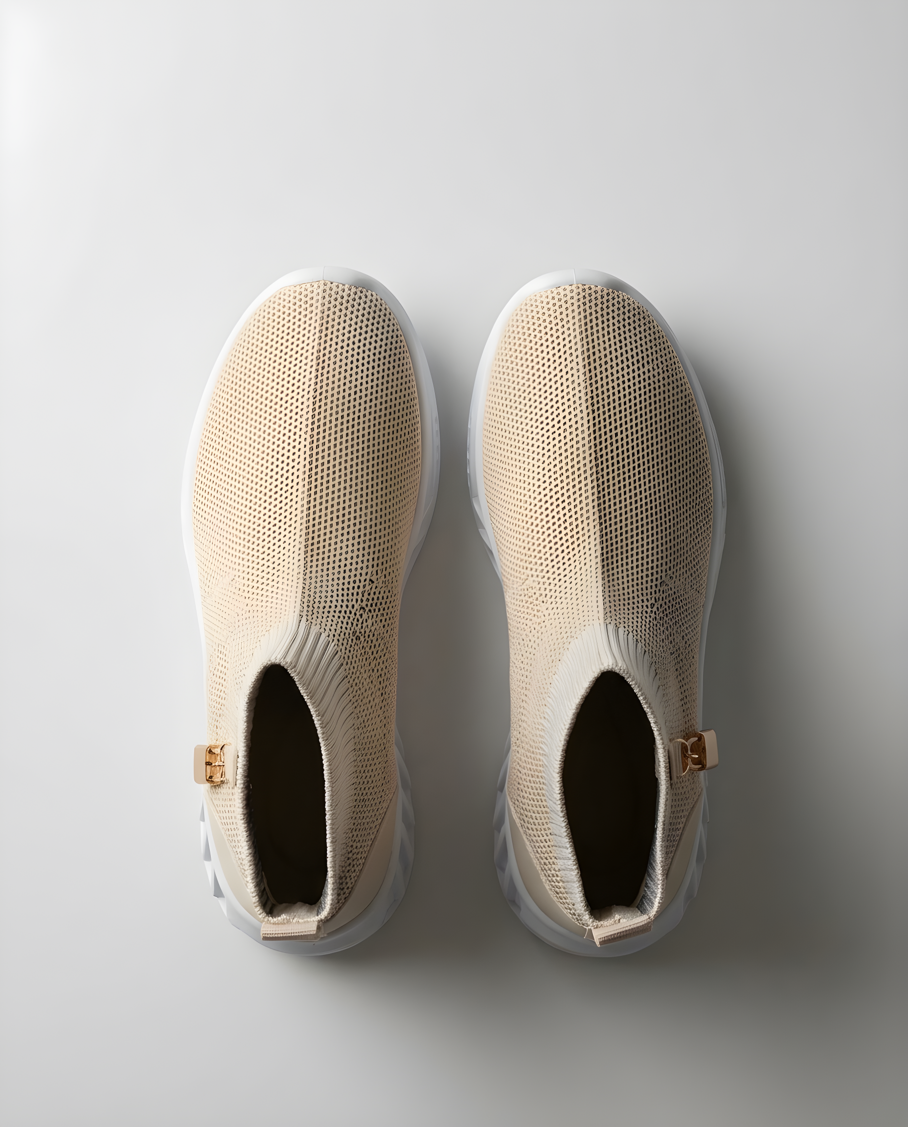 Beige Knit Sock Bootie girls shoe sole view — Little Giants