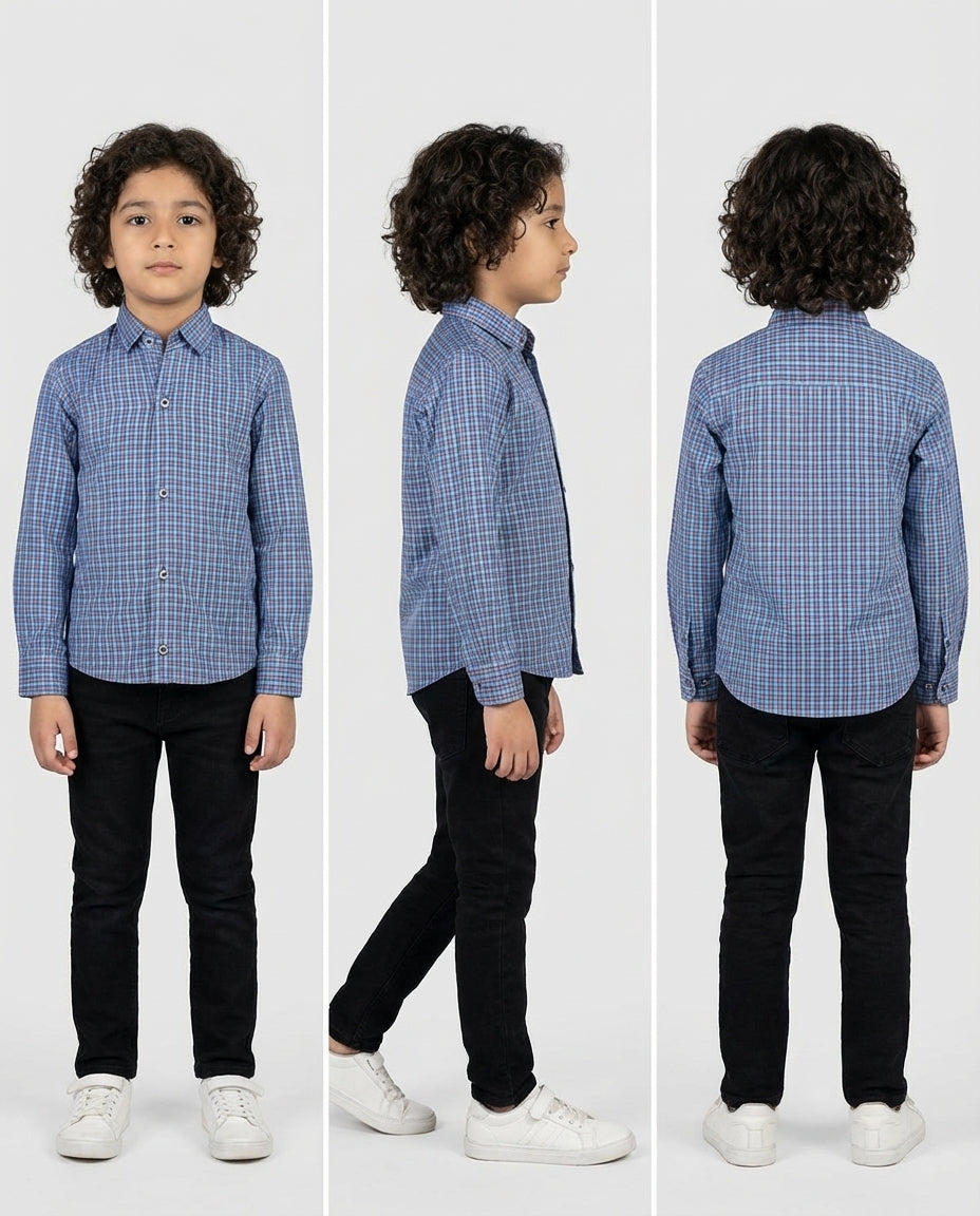 Blue Pink Check Shirt for Boys — Casual Shirts for Boys — View 4 | Little Giants