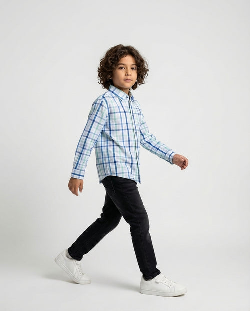 Blue Mint Check Shirt for Boys — Casual Shirts for Boys — View 2 | Little Giants