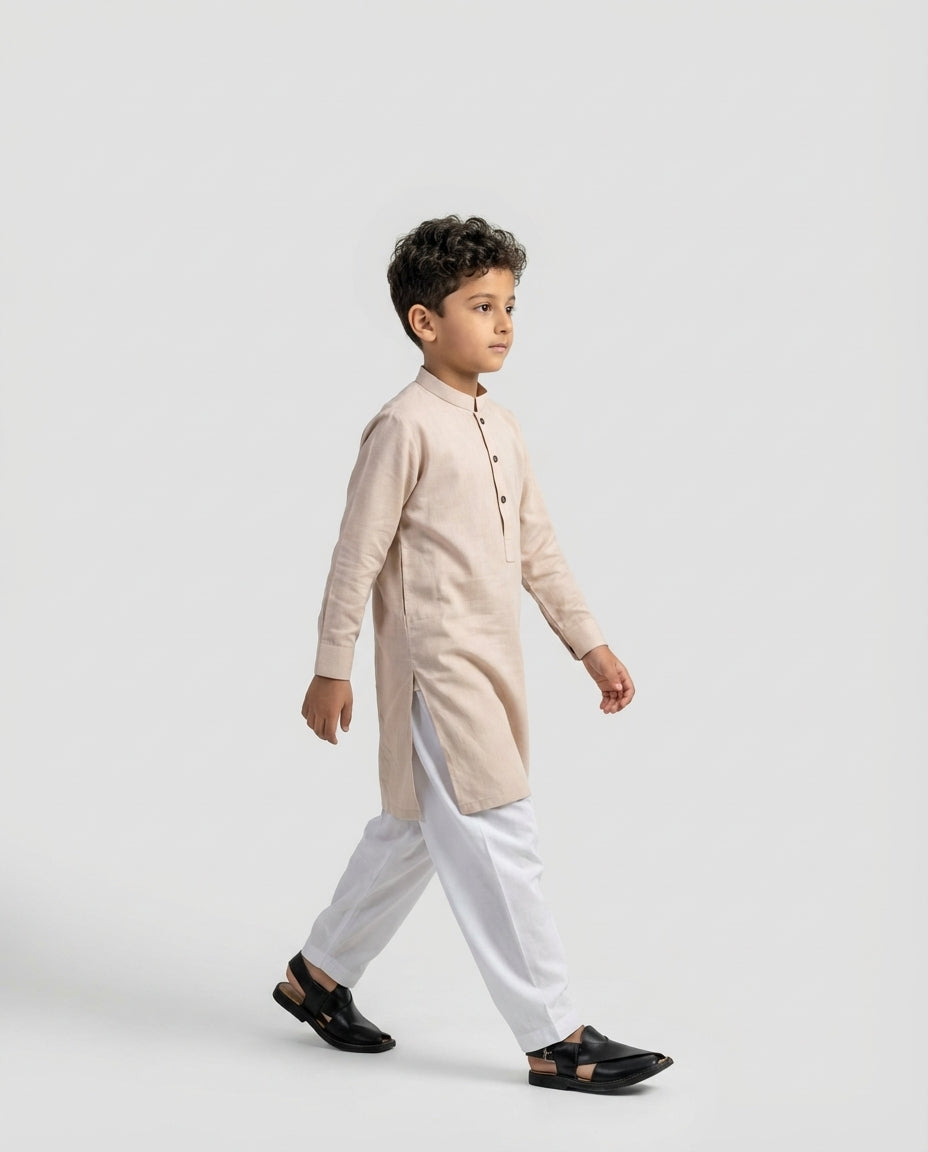 Boys blush pink minimalist kurta soft tone — front view