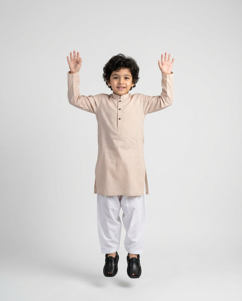 Boys blush pink minimalist kurta soft tone — side view