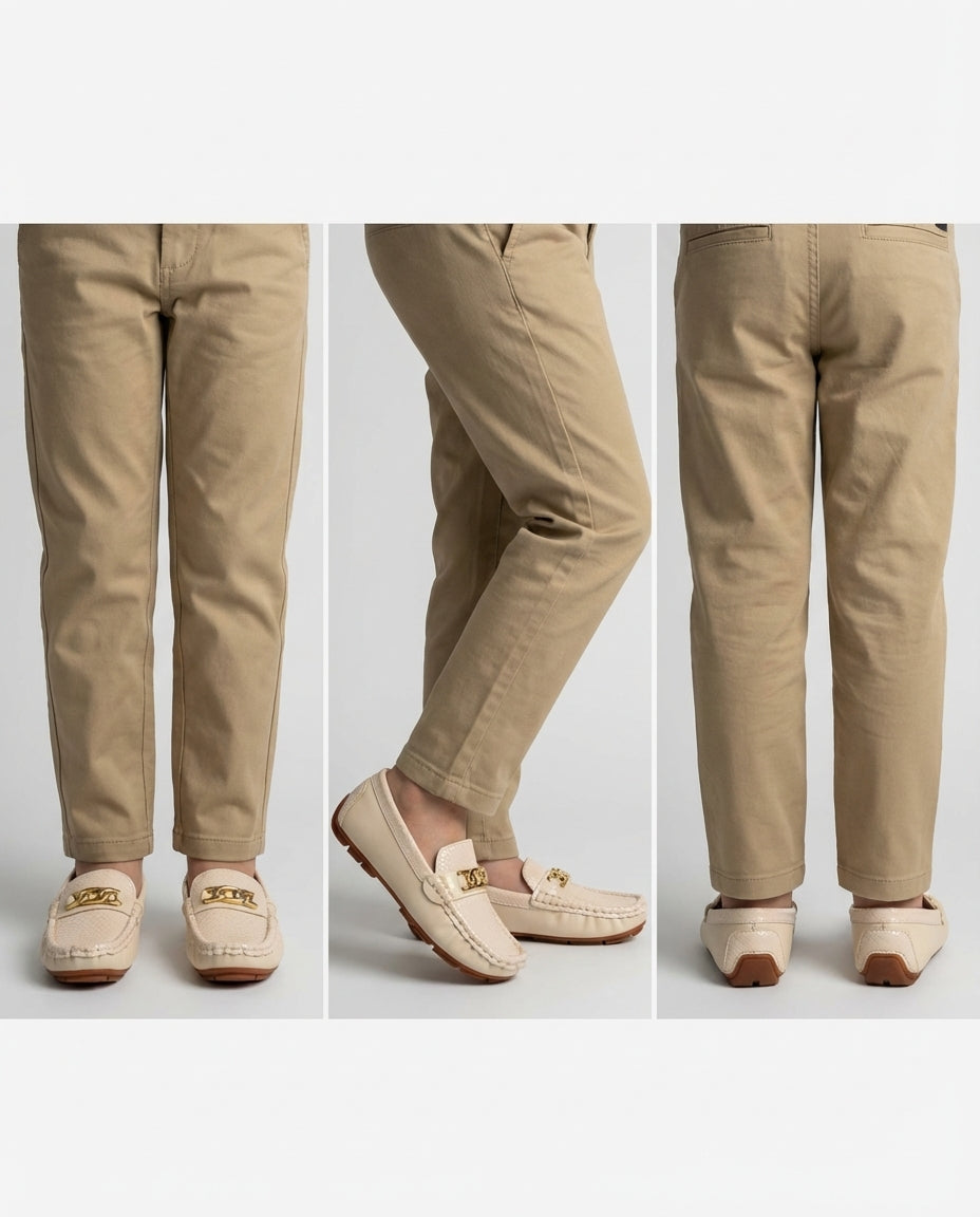 Boys beige snake embossed driving loafer — toe detail