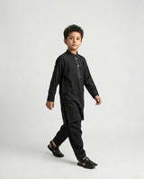Boys classic black shalwar kameez Eid wear — front view