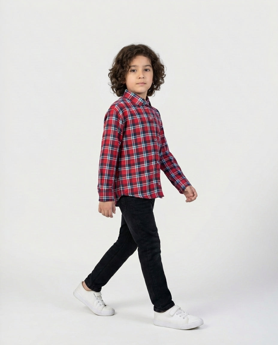 Classic Red Flannel Check Shirt for Boys — Casual Shirts for Boys — View 2 | Little Giants