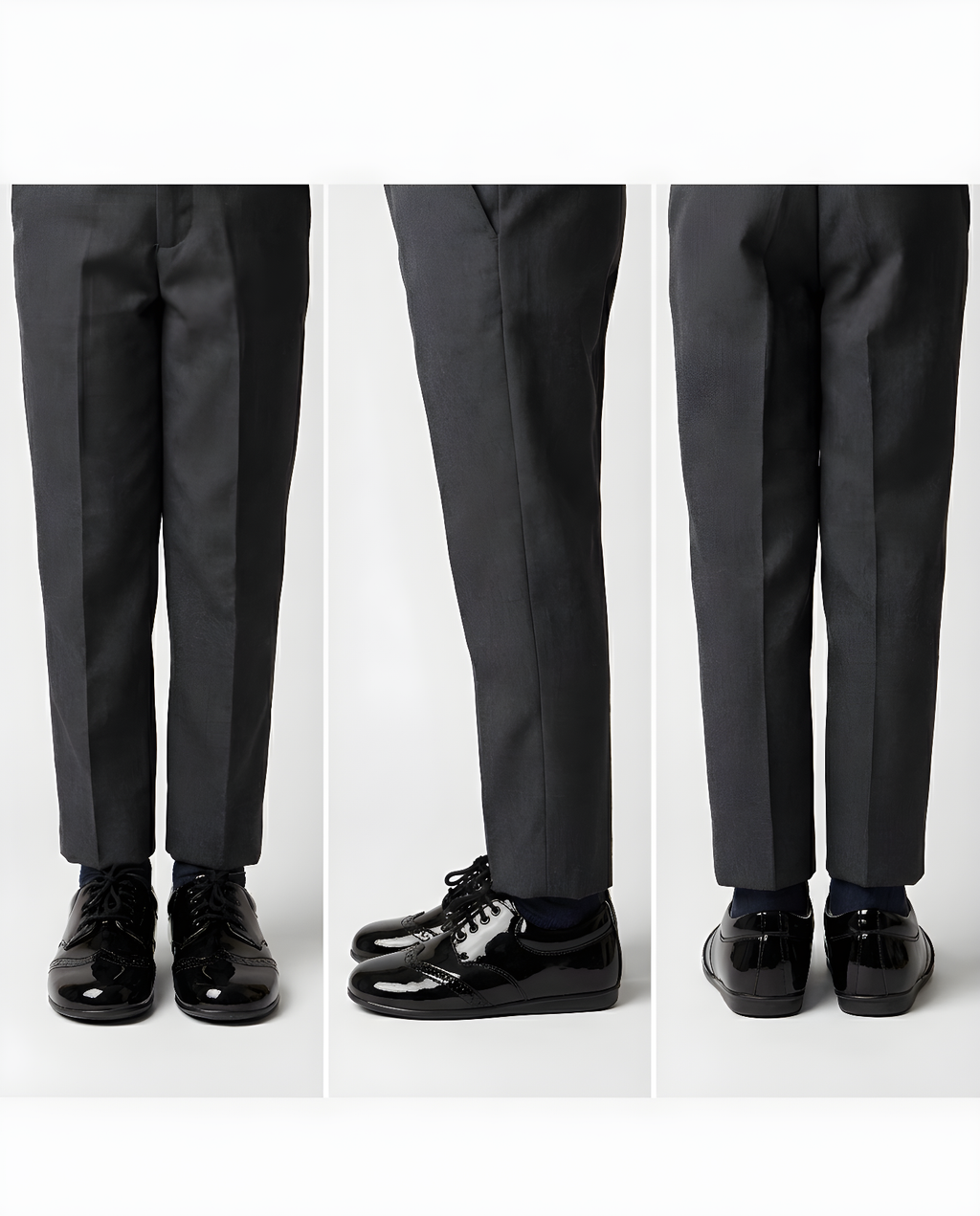 Boys classic black patent wingtip shoe — toe detail
