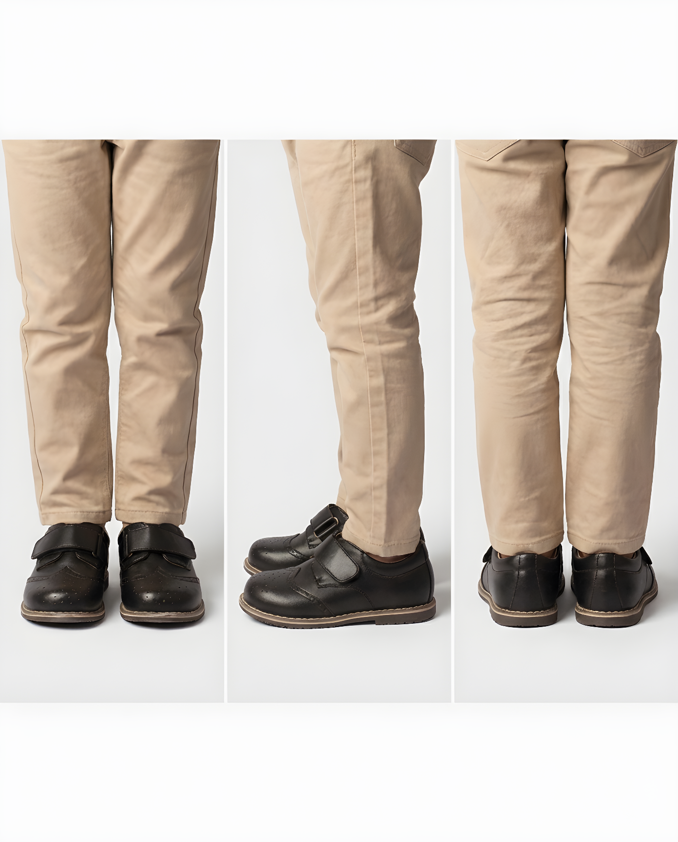 Boys classic black strap wingtip shoe — toe detail