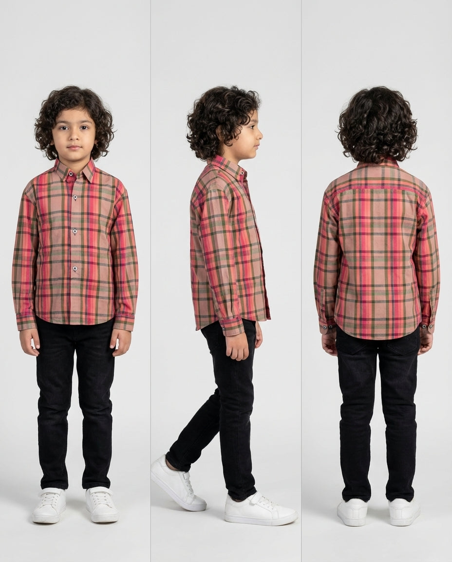 Dusty Rose Sage Plaid Shirt for Boys — Casual Shirts for Boys — View 4 | Little Giants