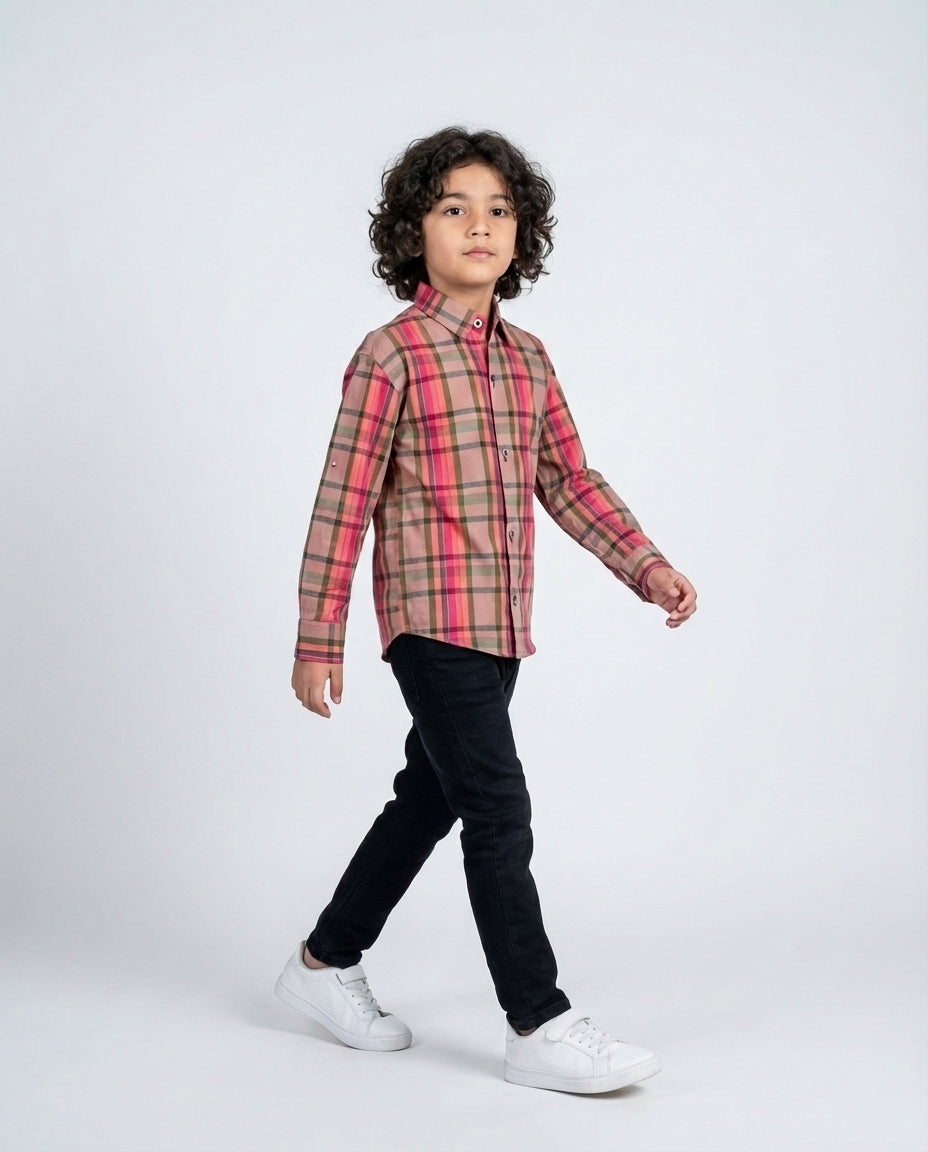 Dusty Rose Sage Plaid Shirt for Boys — Casual Shirts for Boys — View 2 | Little Giants