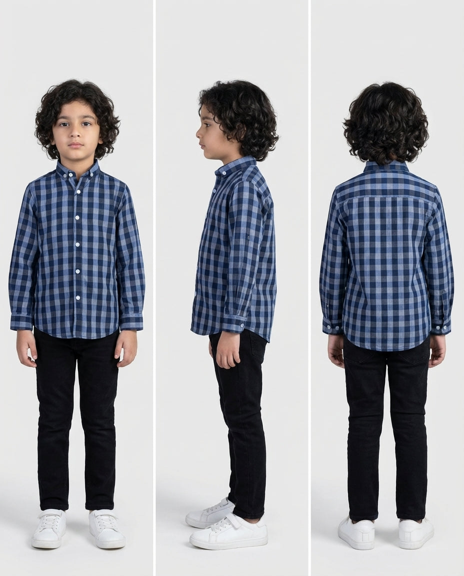 Essential Navy Grey Plaid Shirt for Boys — Casual Shirts for Boys — View 4 | Little Giants