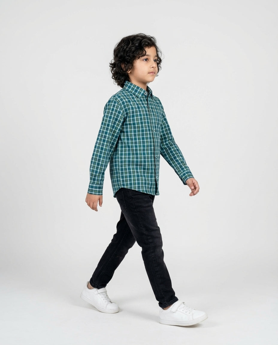 Forest Green Check Shirt for Boys — Casual Shirts for Boys — View 2 | Little Giants