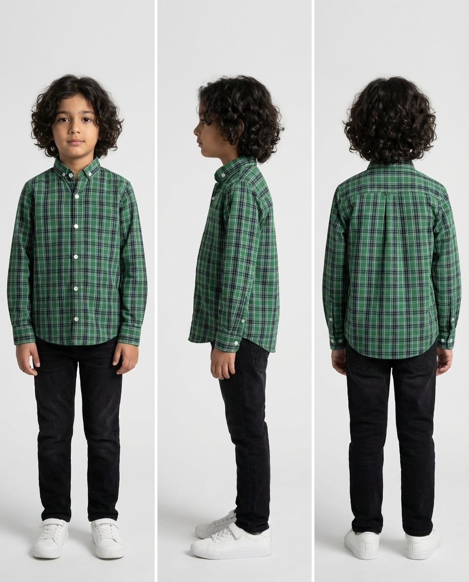 Forest Green Plaid Shirt for Boys — Casual Shirts for Boys — View 4 | Little Giants