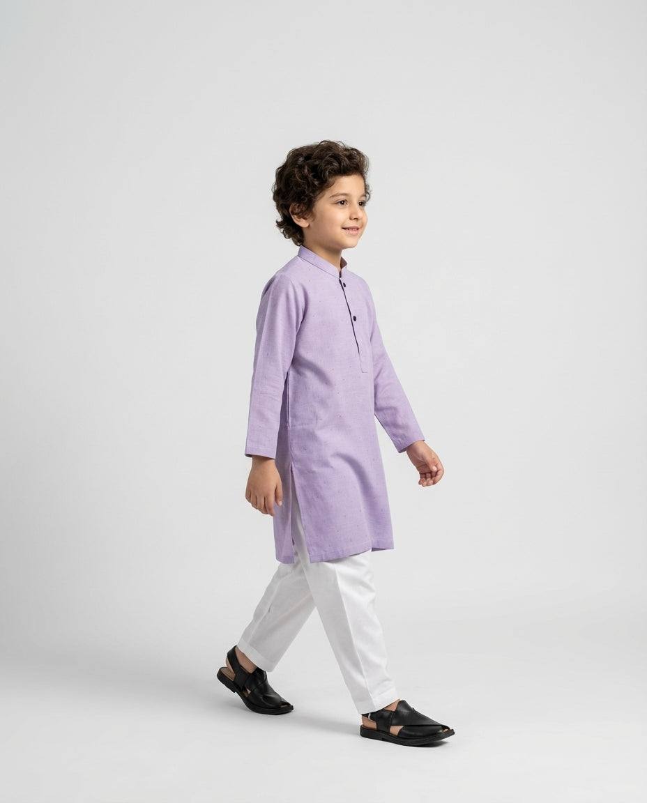 Boys lilac breeze cotton kurta with mandarin collar — front view