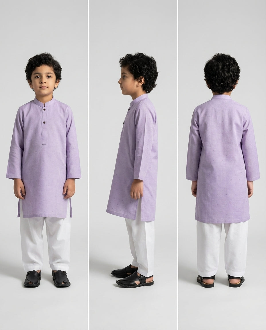 Boys lilac breeze cotton kurta with mandarin collar — collar detail
