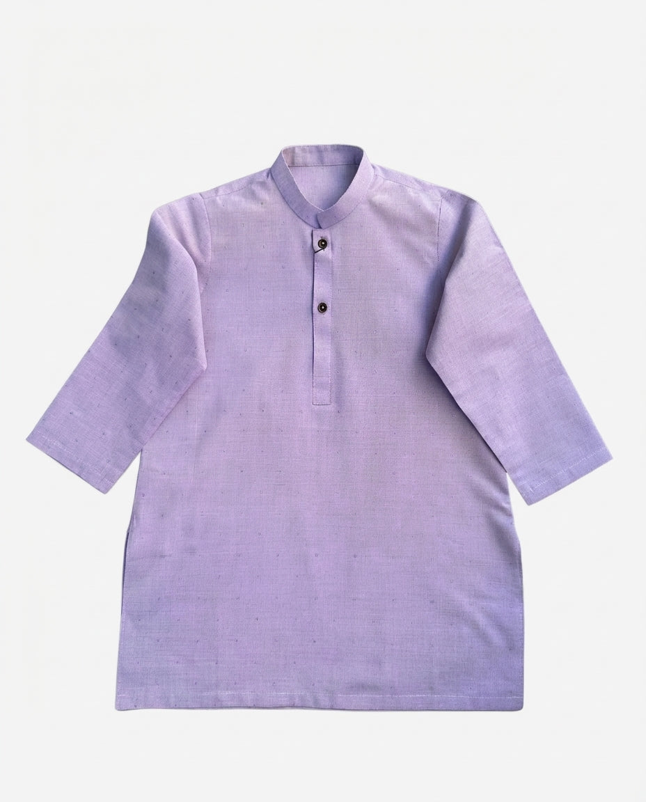 Boys lilac breeze cotton kurta with mandarin collar — side view