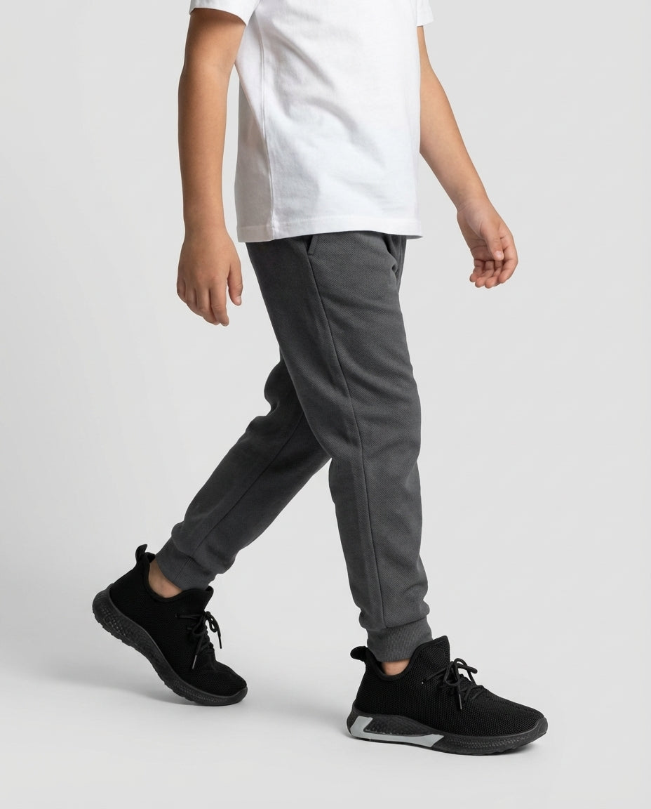 Boys little black knit mesh trainer — toe detail