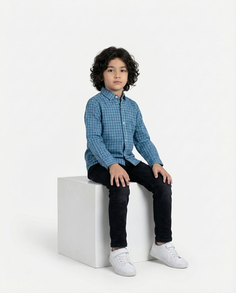 Ocean Blue Checkered Shirt for Boys — Casual Shirts for Boys — View 3 | Little Giants