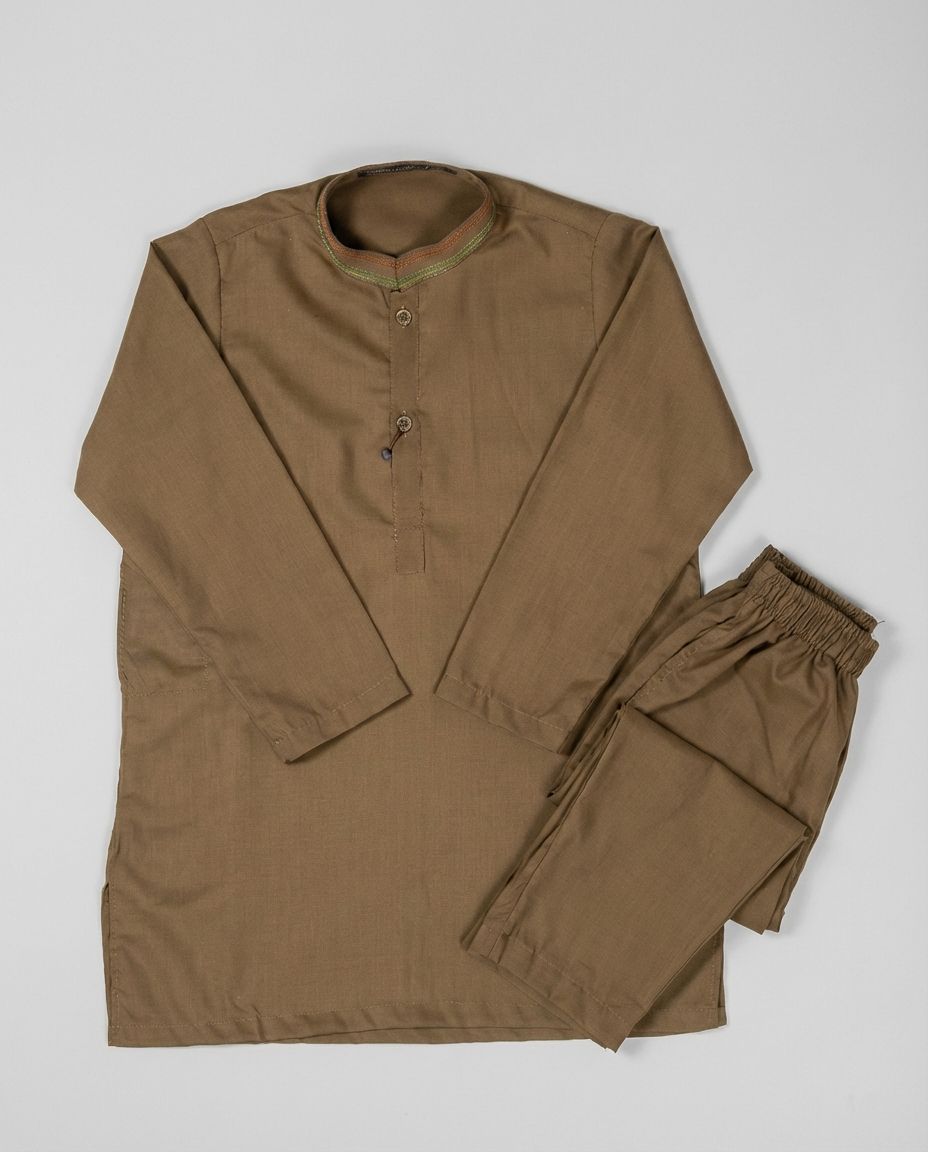 KHAKI EMBROIDERED SHALWAR KAMEEZ
