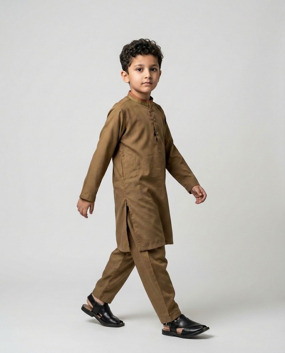 KHAKI EMBROIDERED SHALWAR KAMEEZ