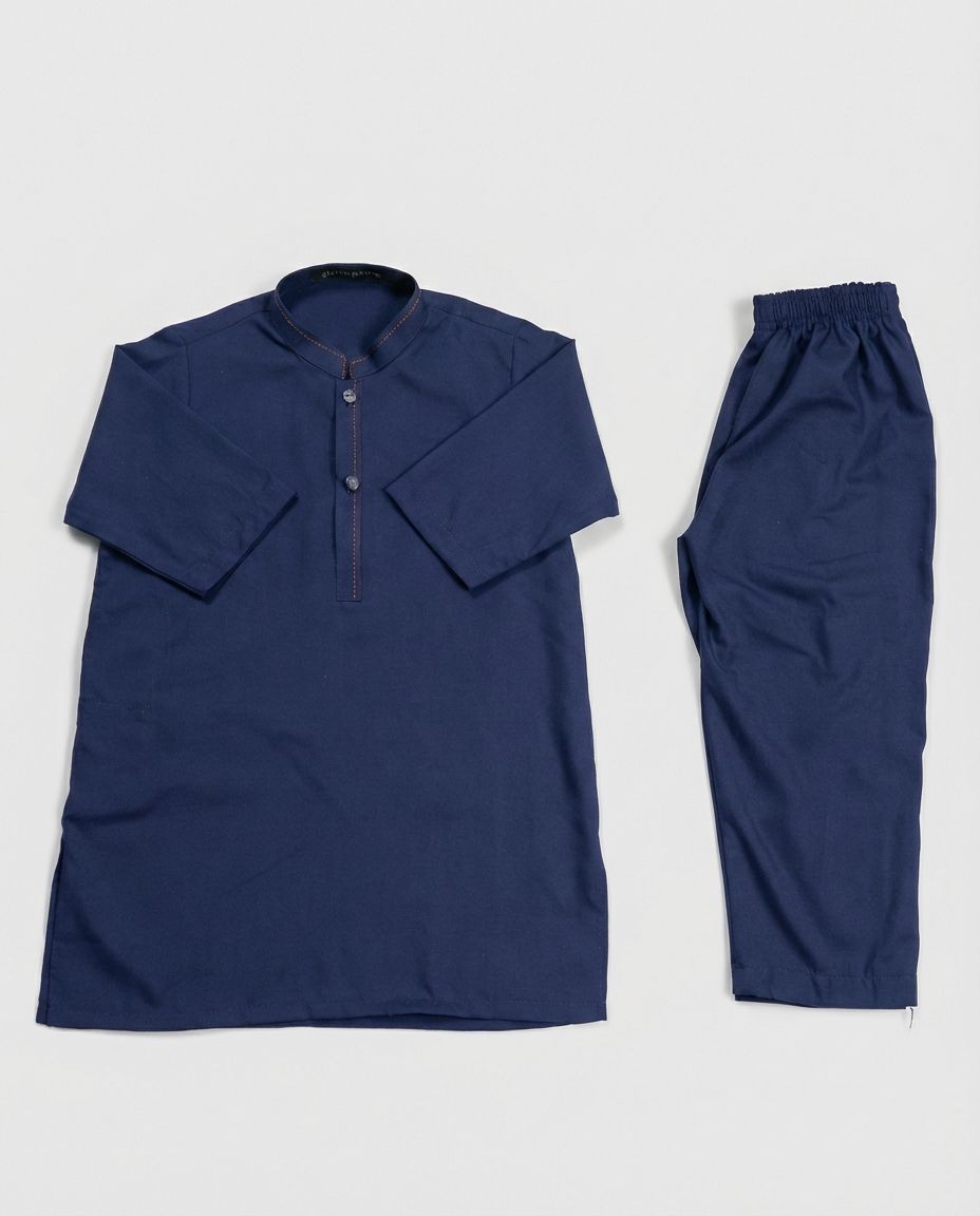 Boys navy minimalist shalwar kameez clean cut — Eid styling