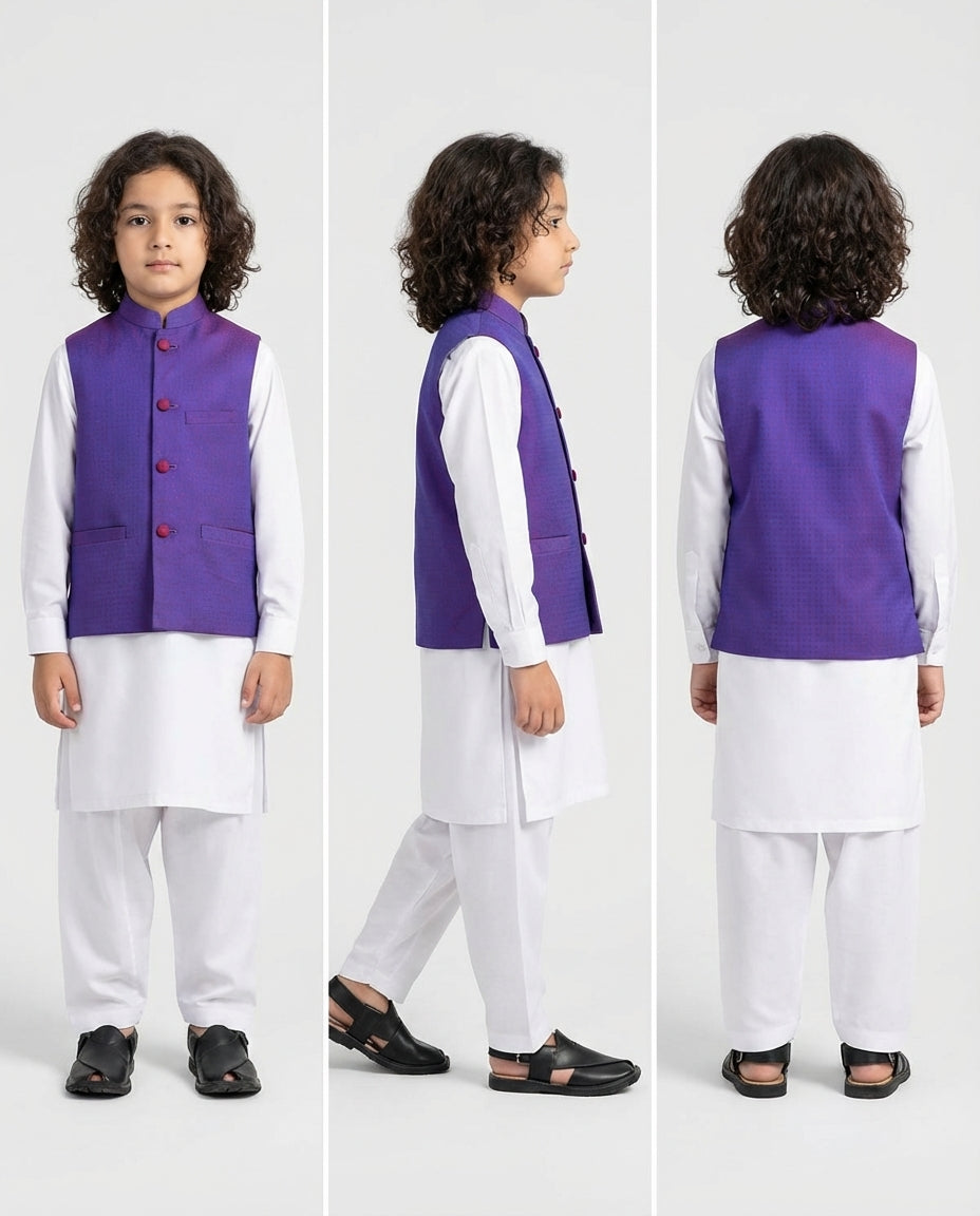 Boys coral beach dotted waist coat tailored — Eid styling