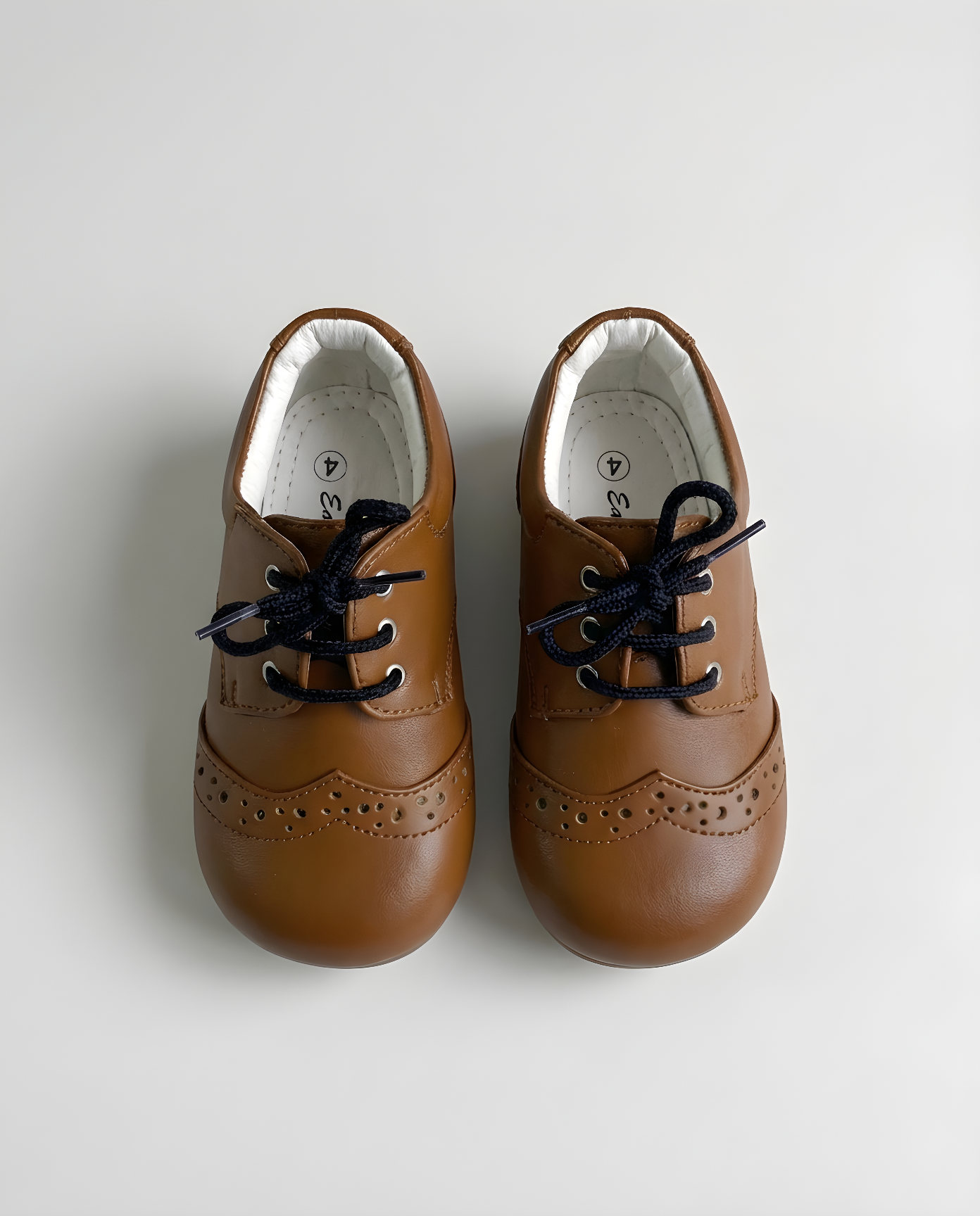Boys saddle brown leather oxford shoe — front view