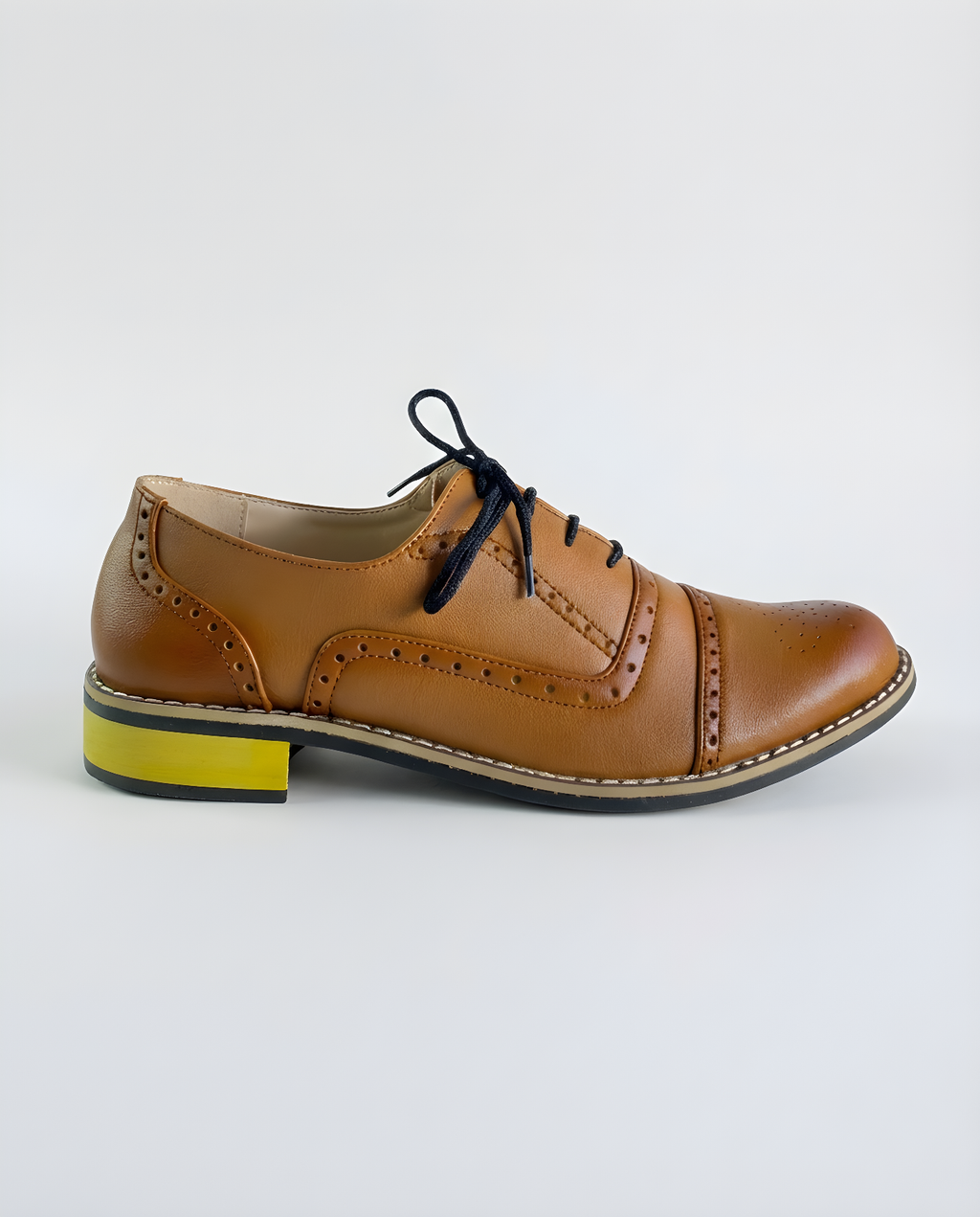 Boys saddle brown leather oxford shoe — front view