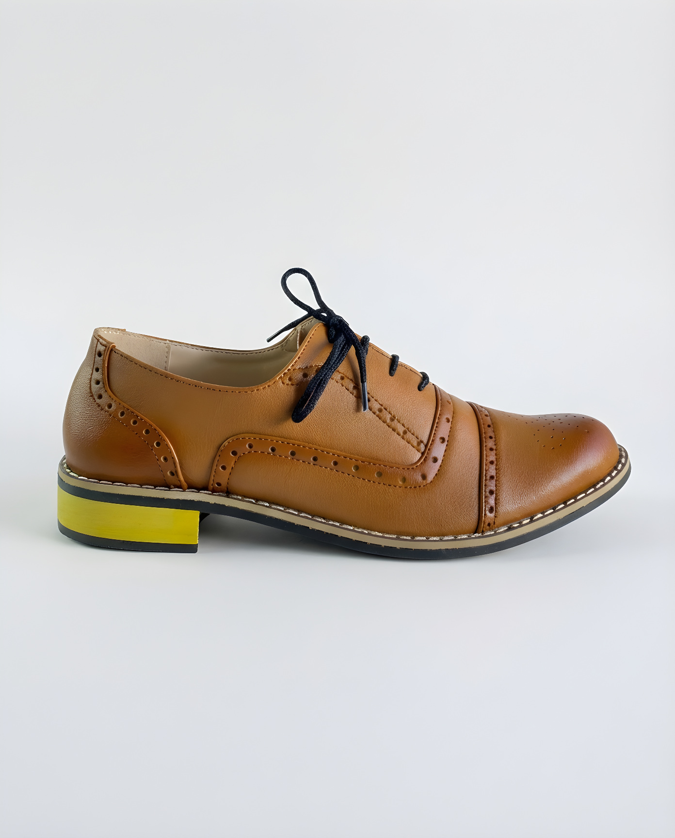 Boys saddle brown leather oxford shoe — front view