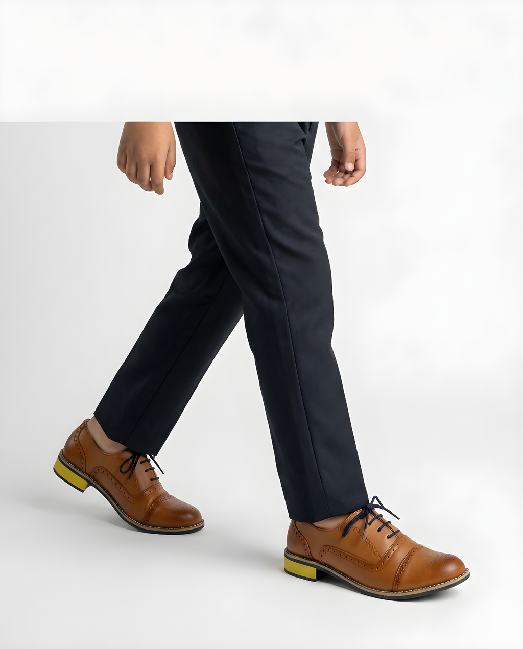 Boys saddle brown leather oxford shoe — side profile
