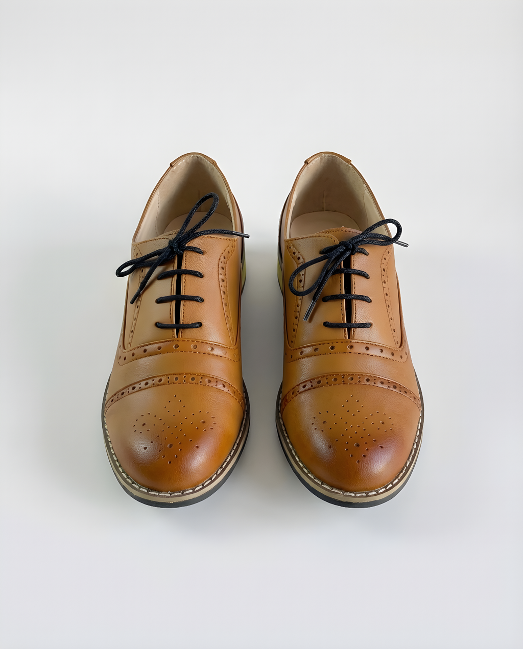 Boys saddle brown leather oxford shoe — toe detail
