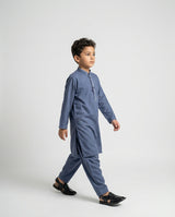 Boys slate navy shalwar kameez tailored set — front view