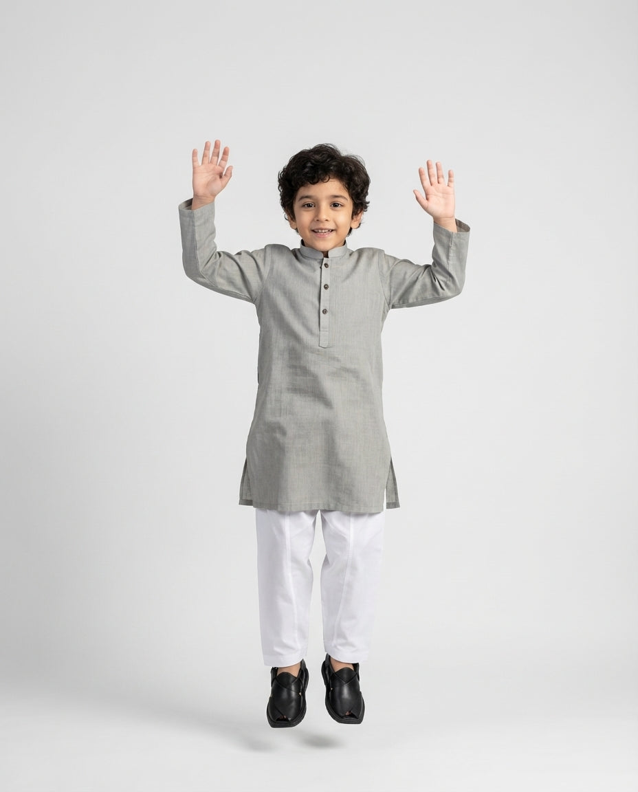 SOFT GREY TEXTURED KURTA