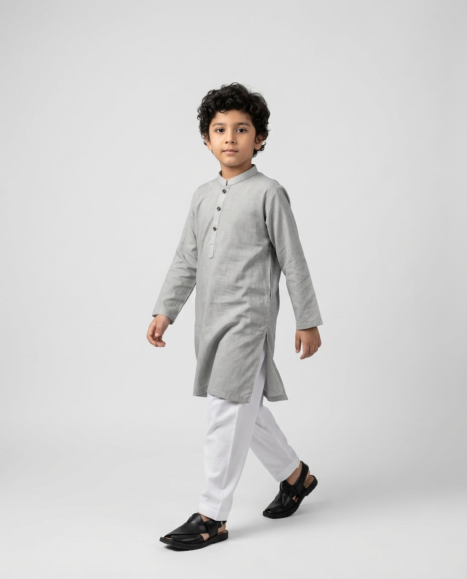 SOFT GREY TEXTURED KURTA