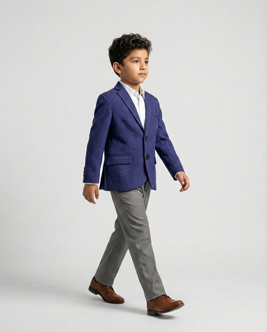 Blue Textured Blazer for Boys — Blazers for Boys — View 2 | Little Giants