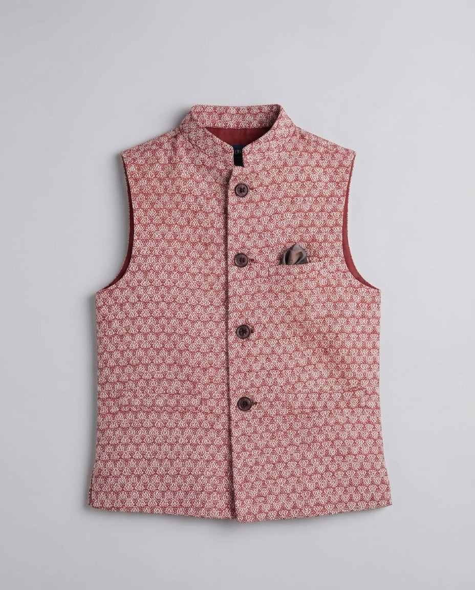 MAROON TEXTURED WAIST COAT
