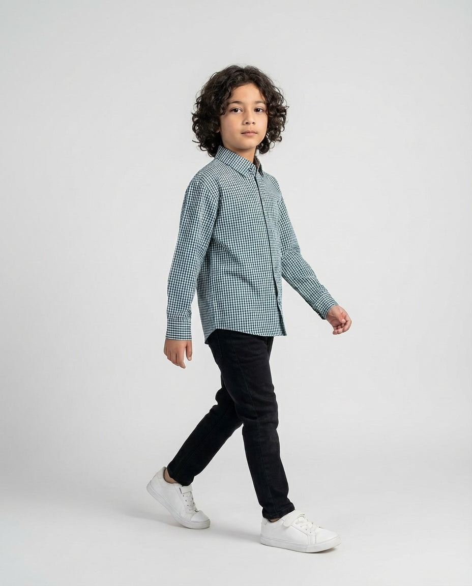 Classic Green Gingham Shirt for Boys — Casual Shirts for Boys — View 2 | Little Giants