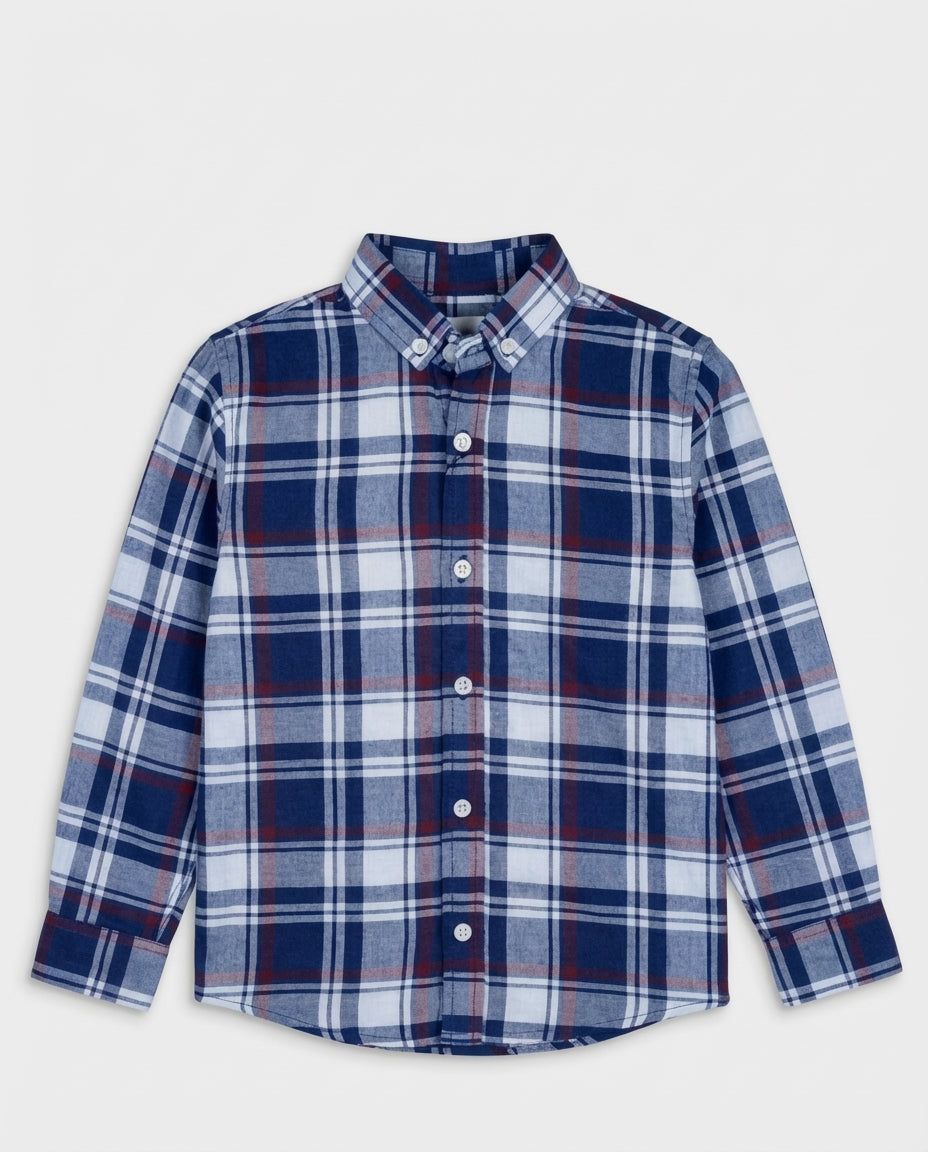 Navy Tartan Buttoned Shirt for Boys — Casual Shirts for Boys | Little Giants