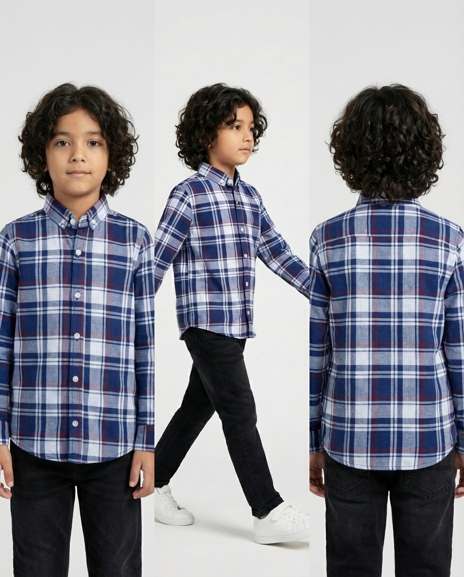 Navy Tartan Buttoned Shirt for Boys — Casual Shirts for Boys — View 4 | Little Giants